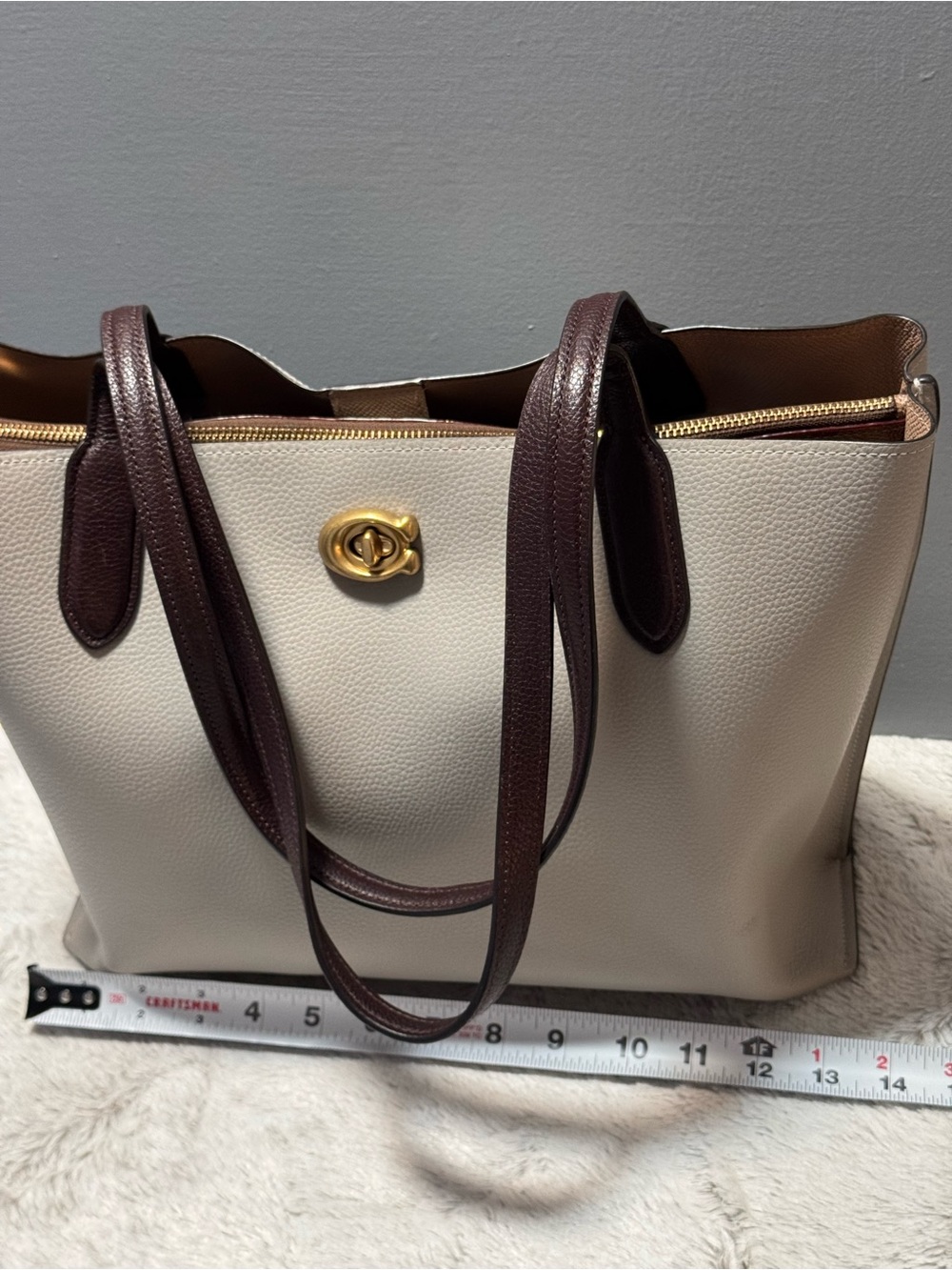 Coach Dove Gray and Dark Brown Two-Tone Willow Leather Tote with Gold Hardware - Picture 12 of 15